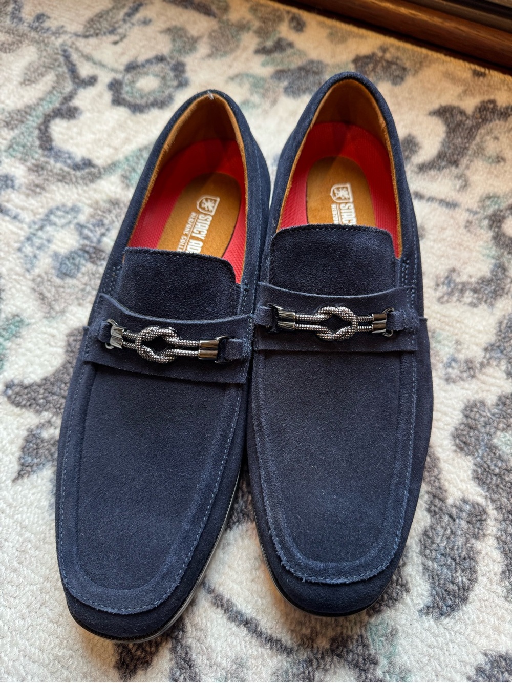 Men's (Teen Boy) Navy Suede Slip-On Loafers with Decorative Bit